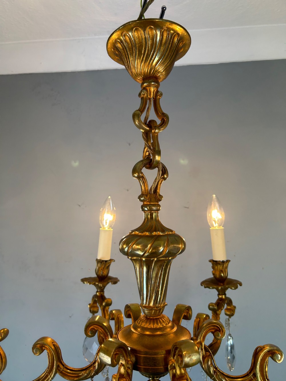 French Gilded Bronze 6 Light Antique Chandelier View II