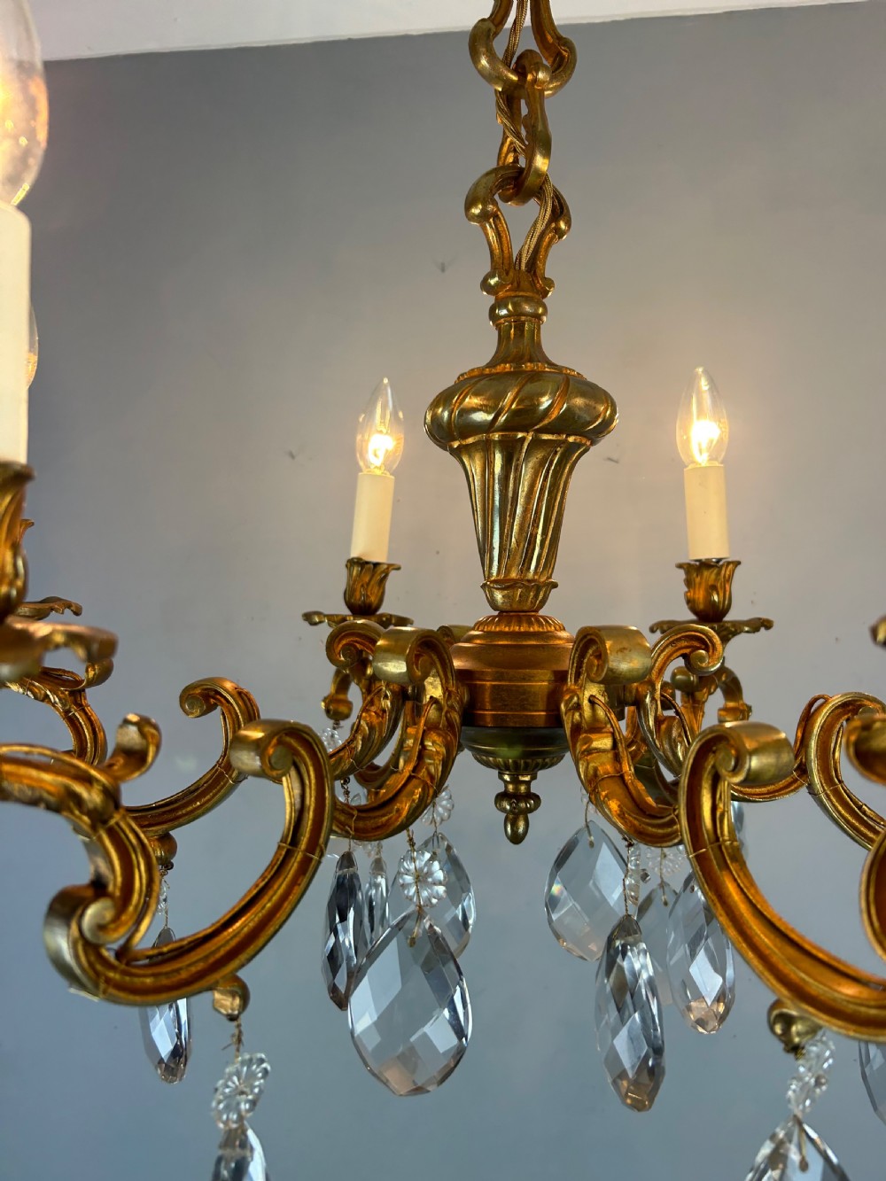 French Gilded Bronze 6 Light Antique Chandelier View III