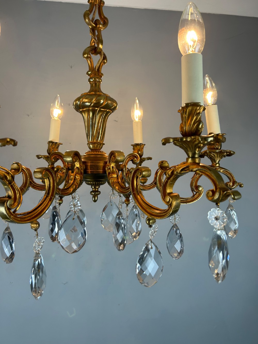 French Gilded Bronze 6 Light Antique Chandelier View IV