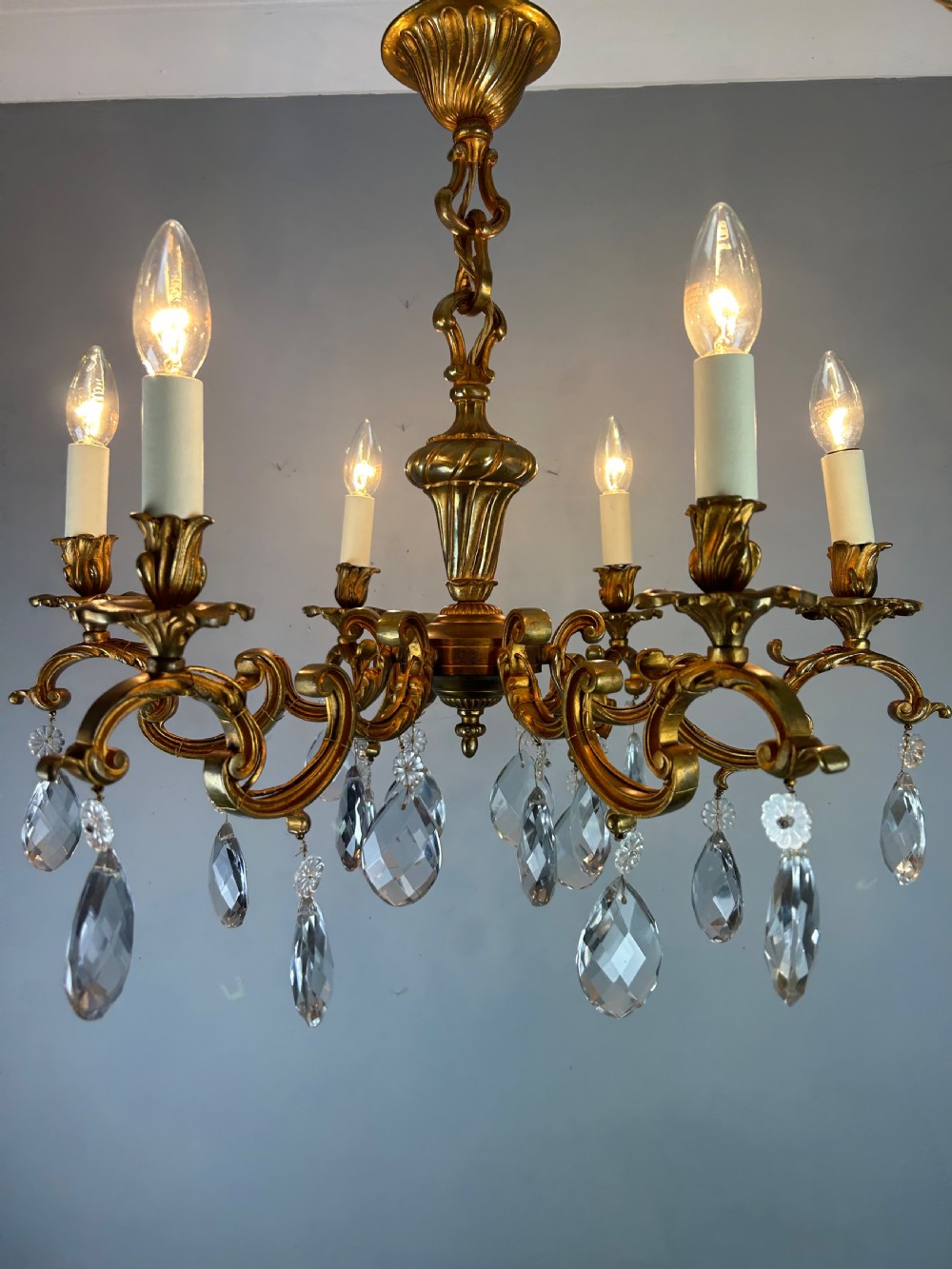 French Gilded Bronze 6 Light Antique Chandelier View VI