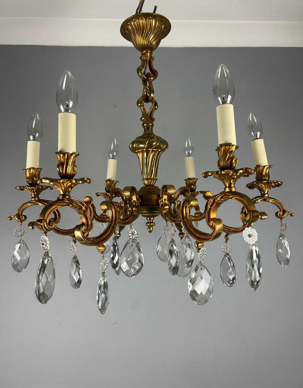 French Gilded Bronze 6 Light Antique Chandelier View VII