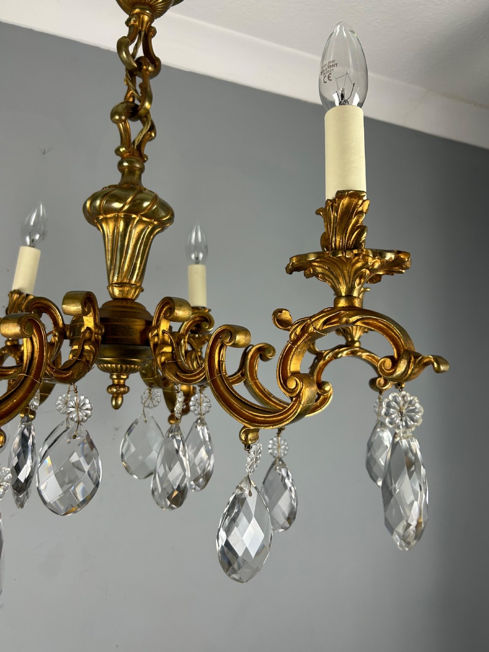 French Gilded Bronze 6 Light Antique Chandelier View VIII