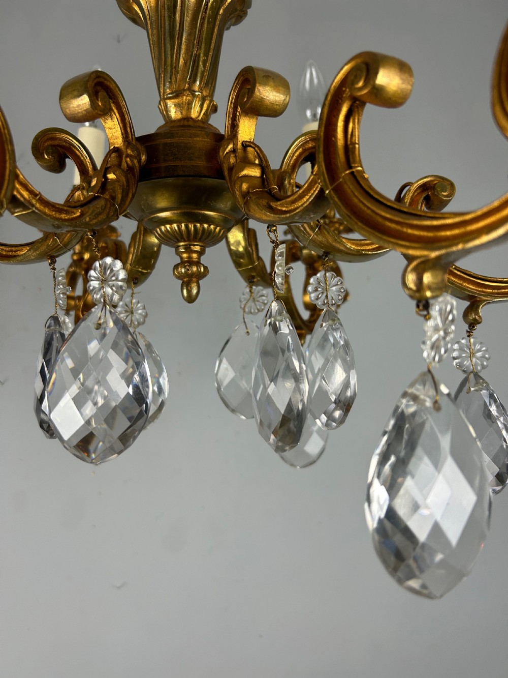 French Gilded Bronze 6 Light Antique Chandelier View IX
