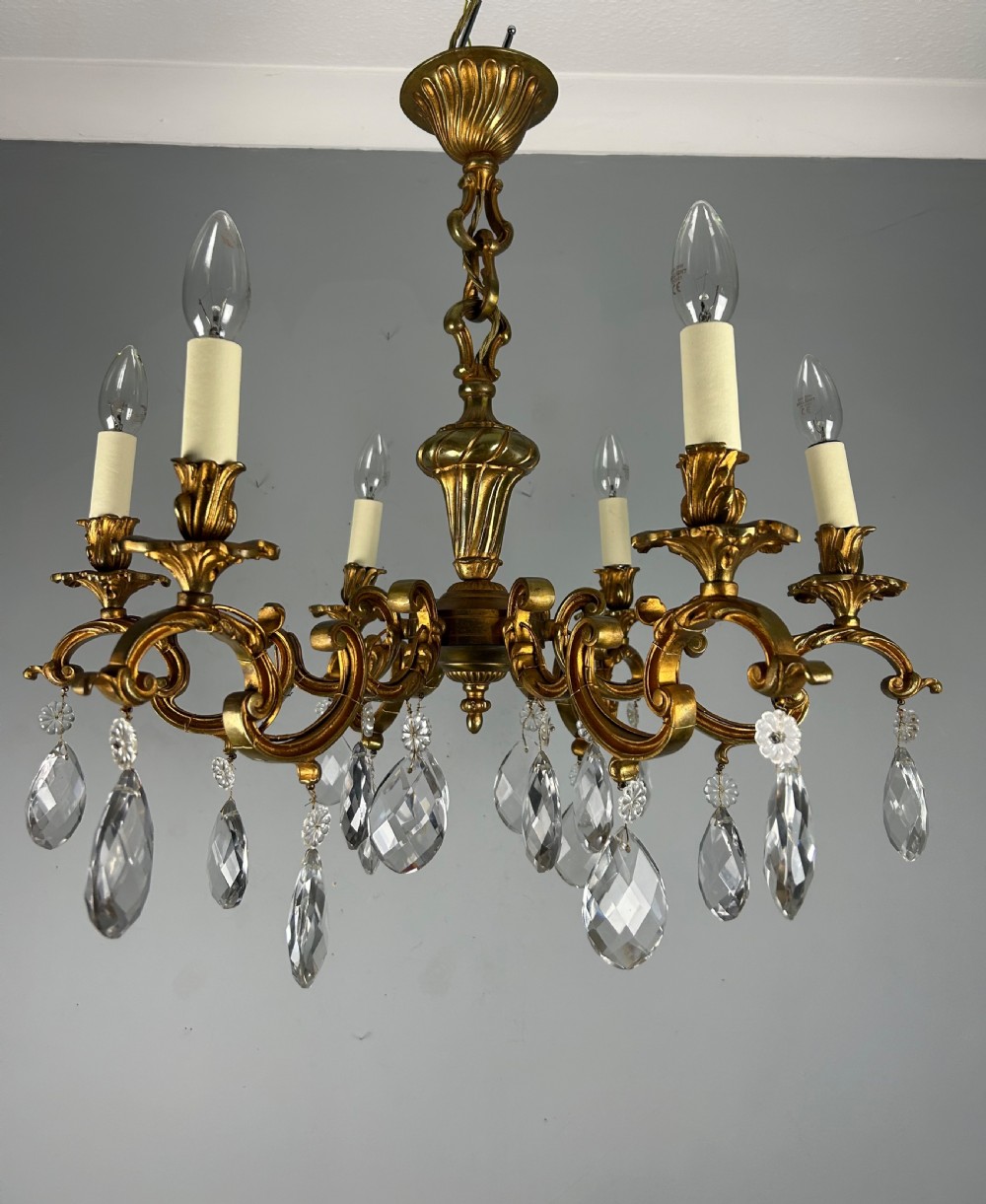 French Gilded Bronze 6 Light Antique Chandelier View X