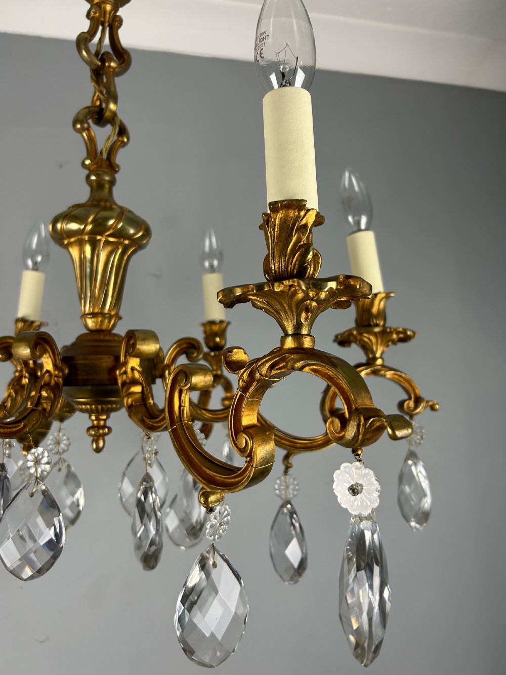 French Gilded Bronze 6 Light Antique Chandelier View XI