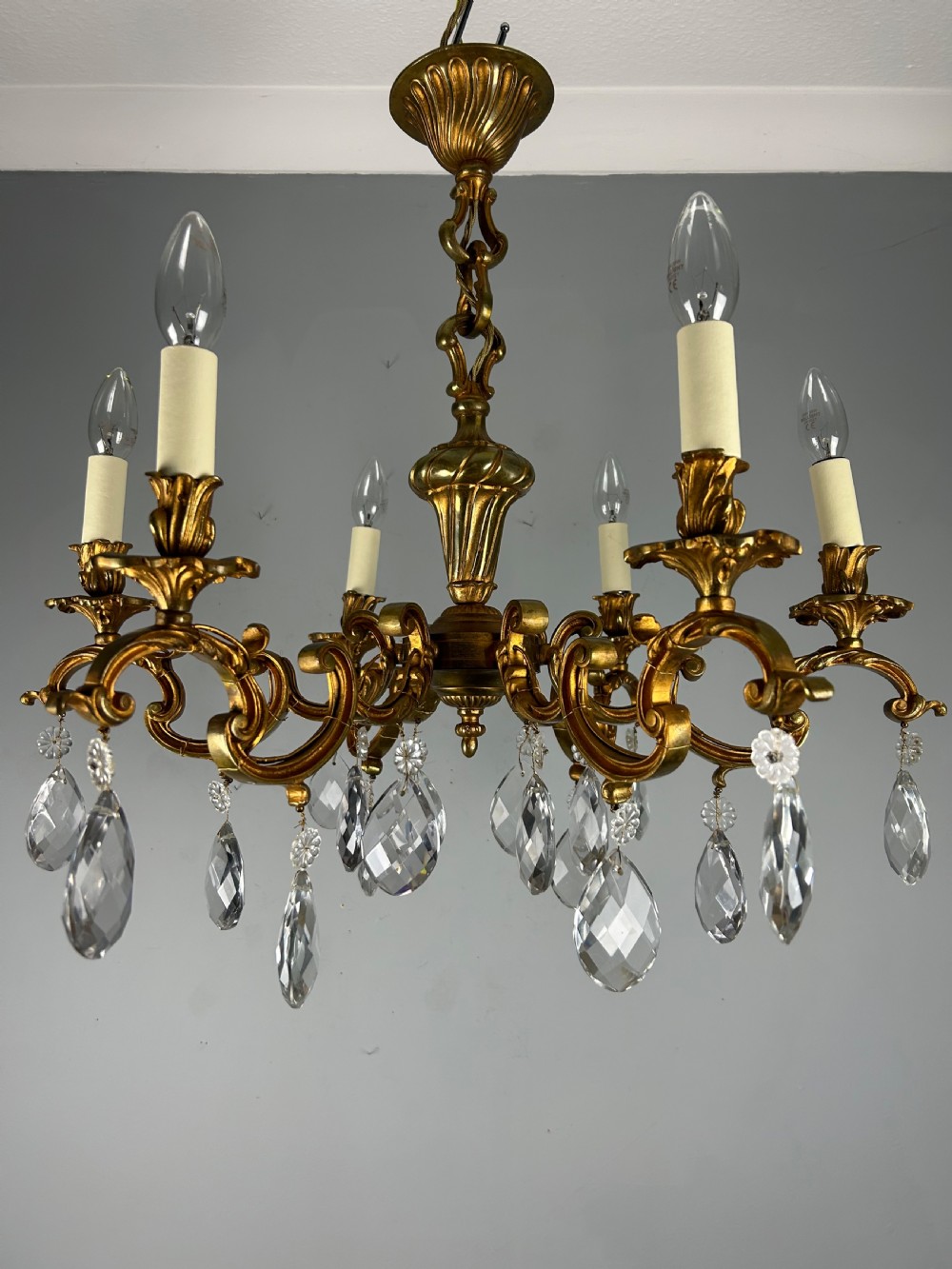 French Gilded Bronze 6 Light Antique Chandelier View XII