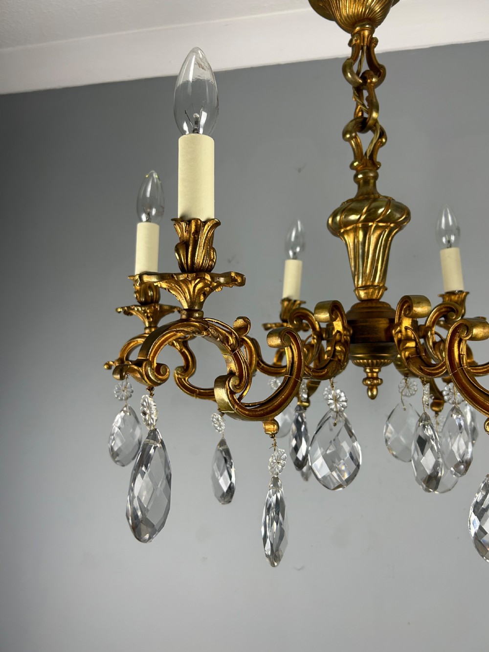 French Gilded Bronze 6 Light Antique Chandelier View XIV