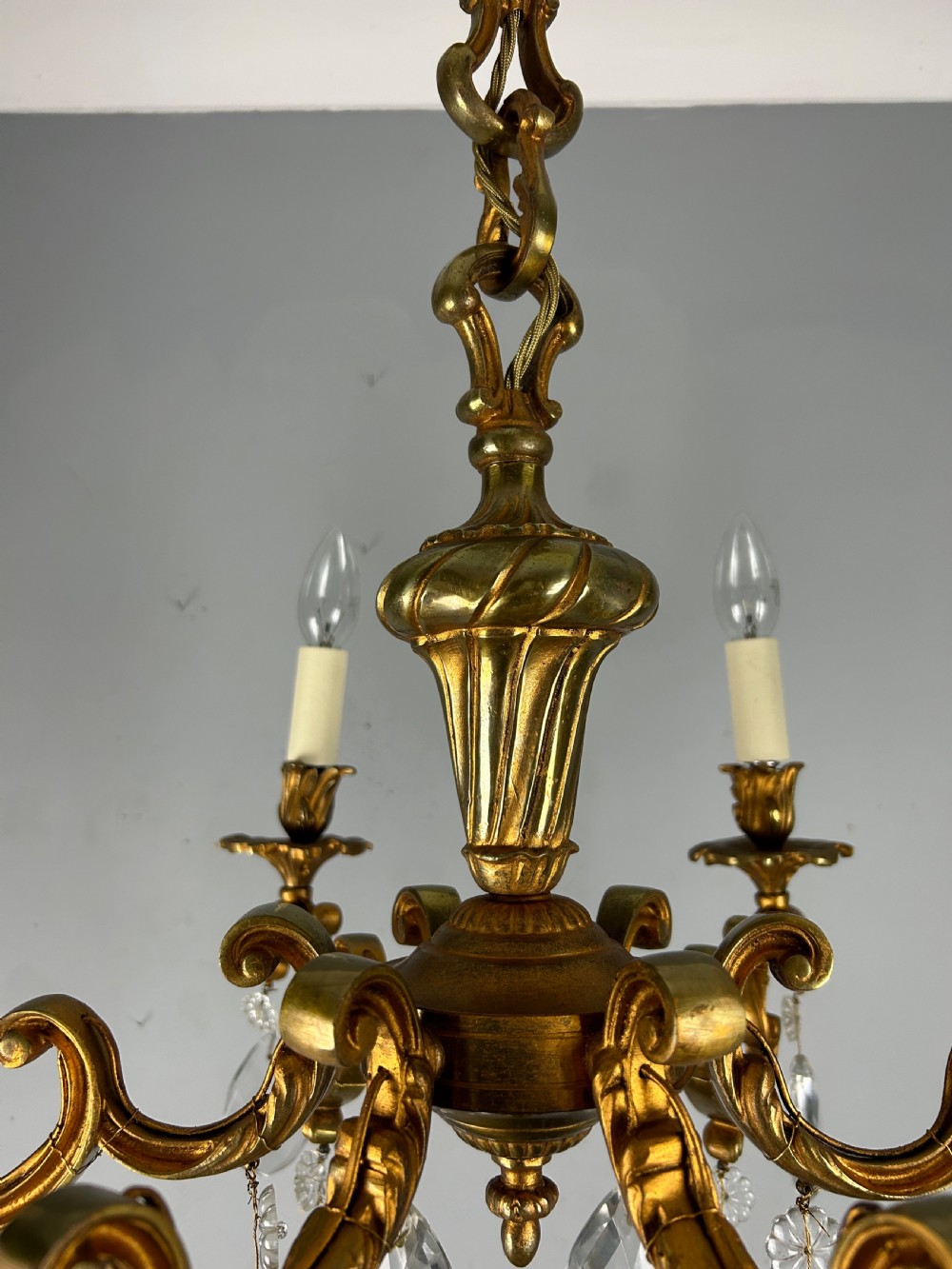 French Gilded Bronze 6 Light Antique Chandelier View XV