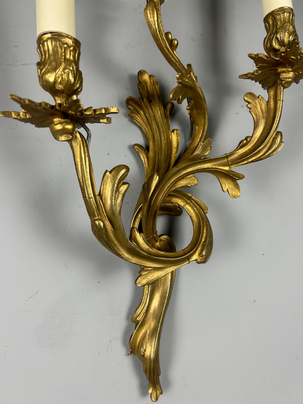 Pair of French Triple Arm Gilt Brass Wall Lights  View V