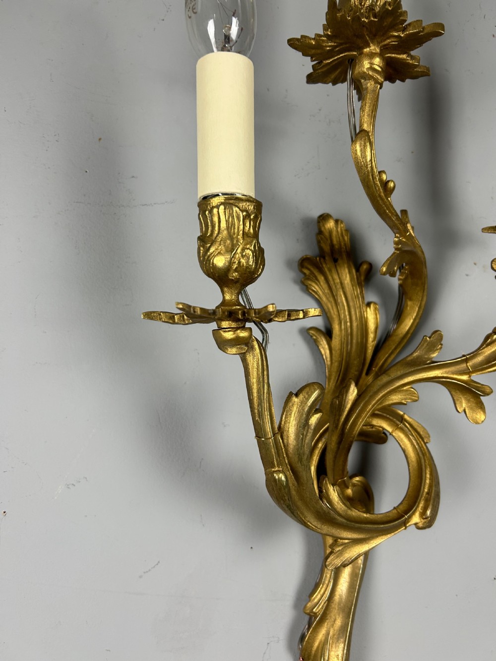 Pair of French Triple Arm Gilt Brass Wall Lights  View VI