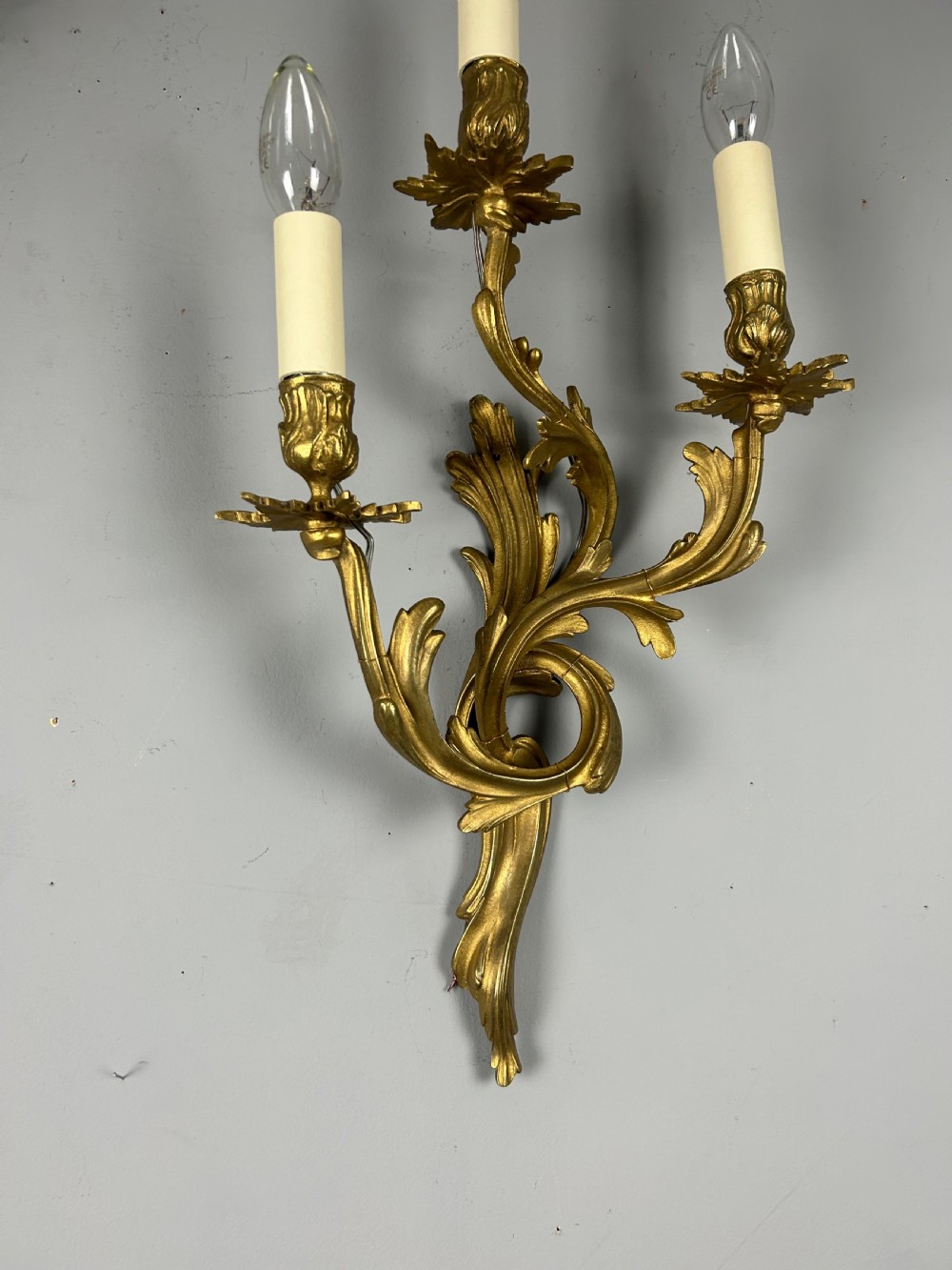 Pair of French Triple Arm Gilt Brass Wall Lights  View VII