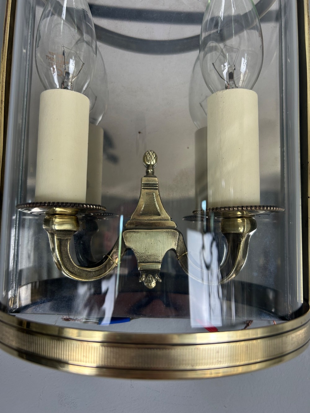 Single French Antique Polished Brass Convex Half Lantern Wall Light View II