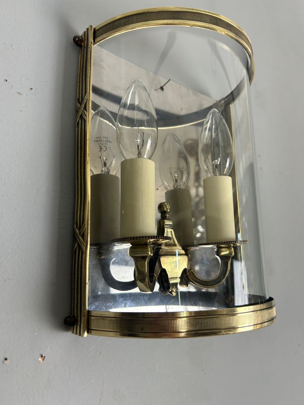 Single French Antique Polished Brass Convex Half Lantern Wall Light View III