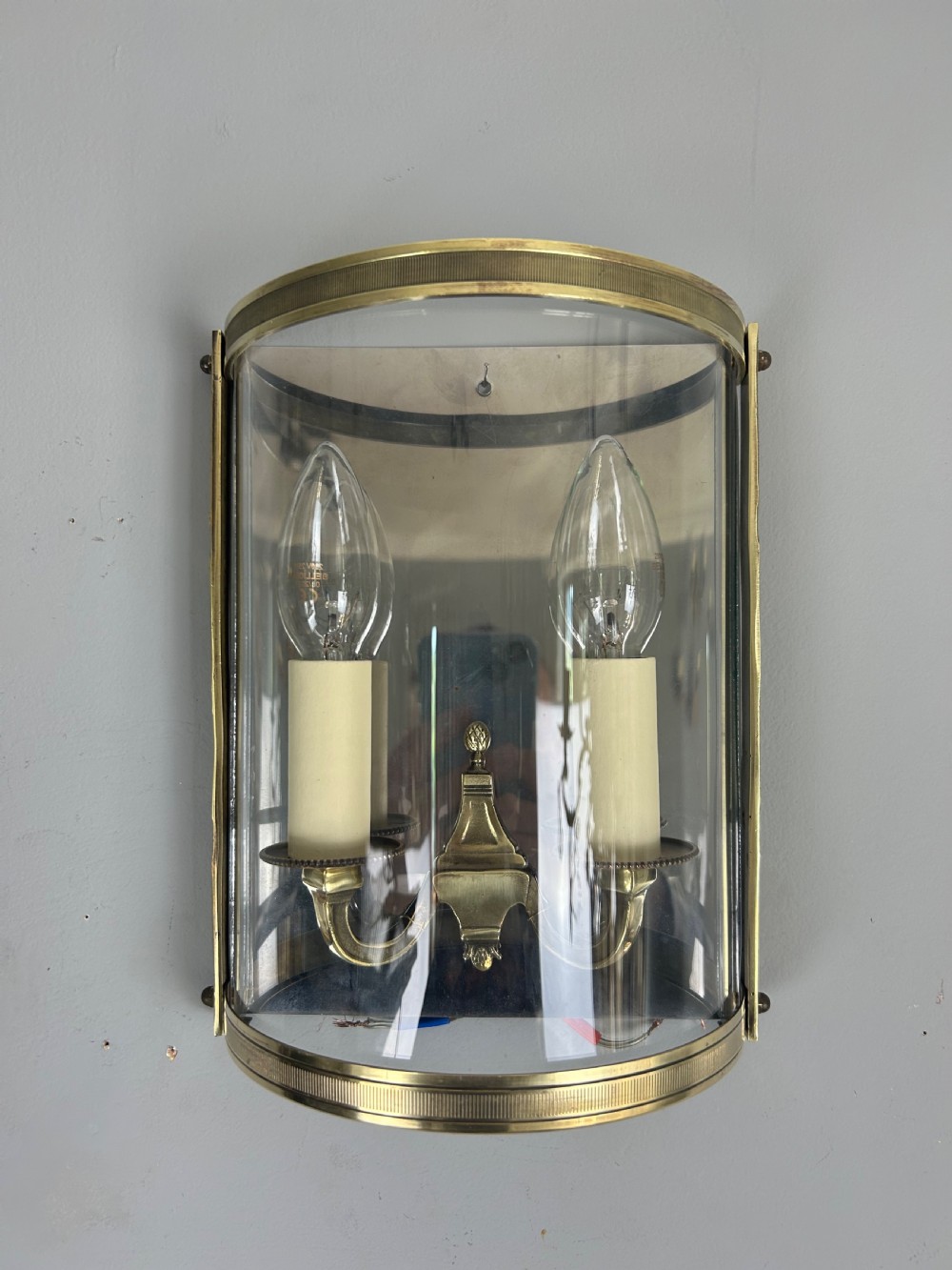 Single French Antique Polished Brass Convex Half Lantern Wall Light View VI