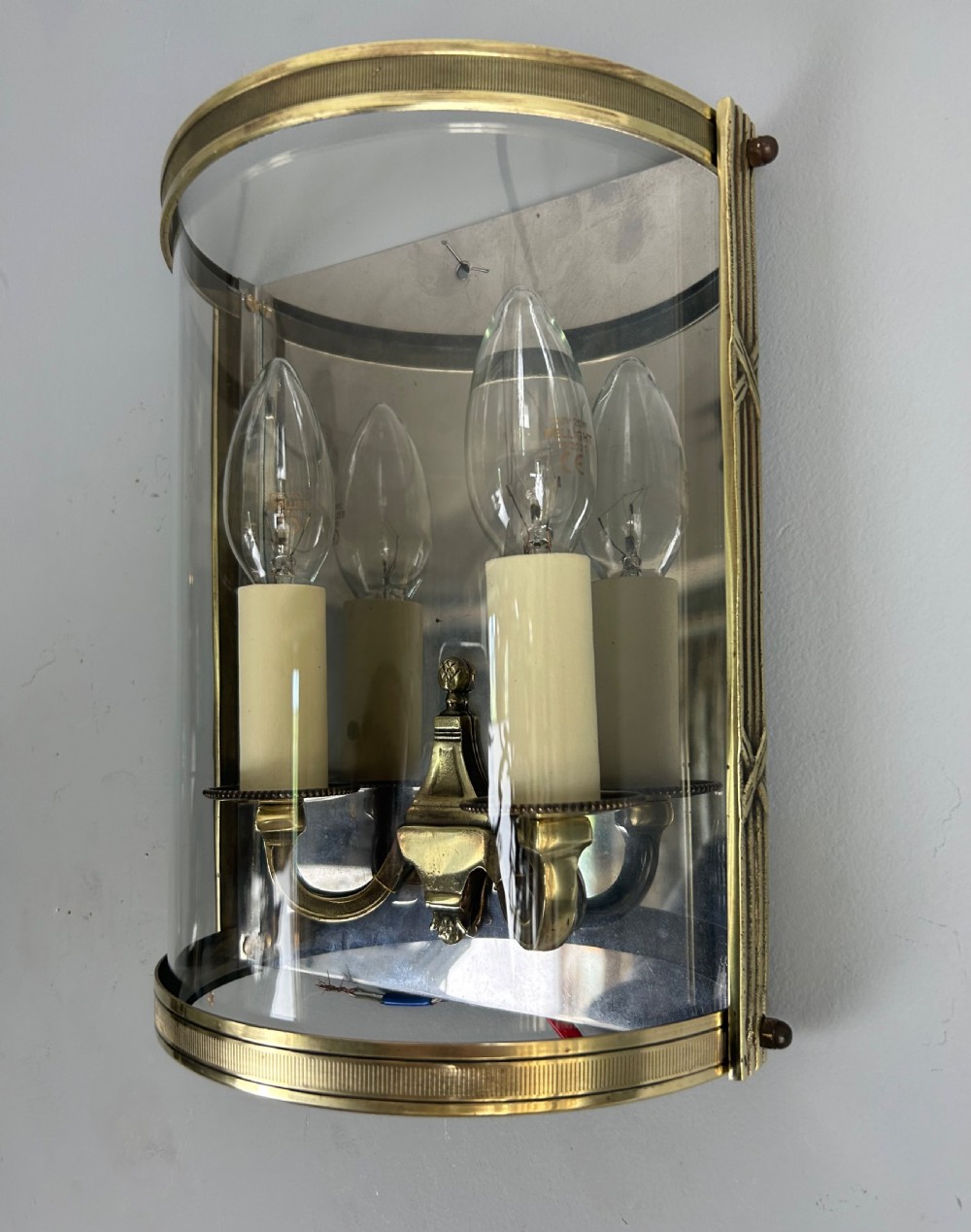 Single French Antique Polished Brass Convex Half Lantern Wall Light View IX