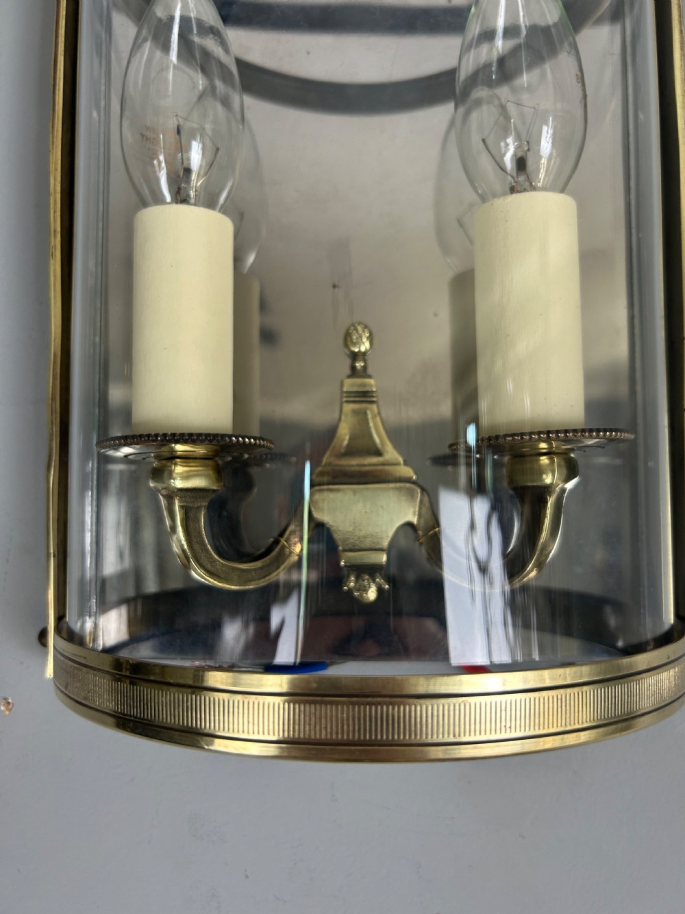 Single French Antique Polished Brass Convex Half Lantern Wall Light View X