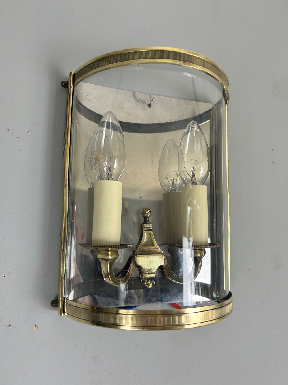 Single French Antique Polished Brass Convex Half Lantern Wall Light View XI
