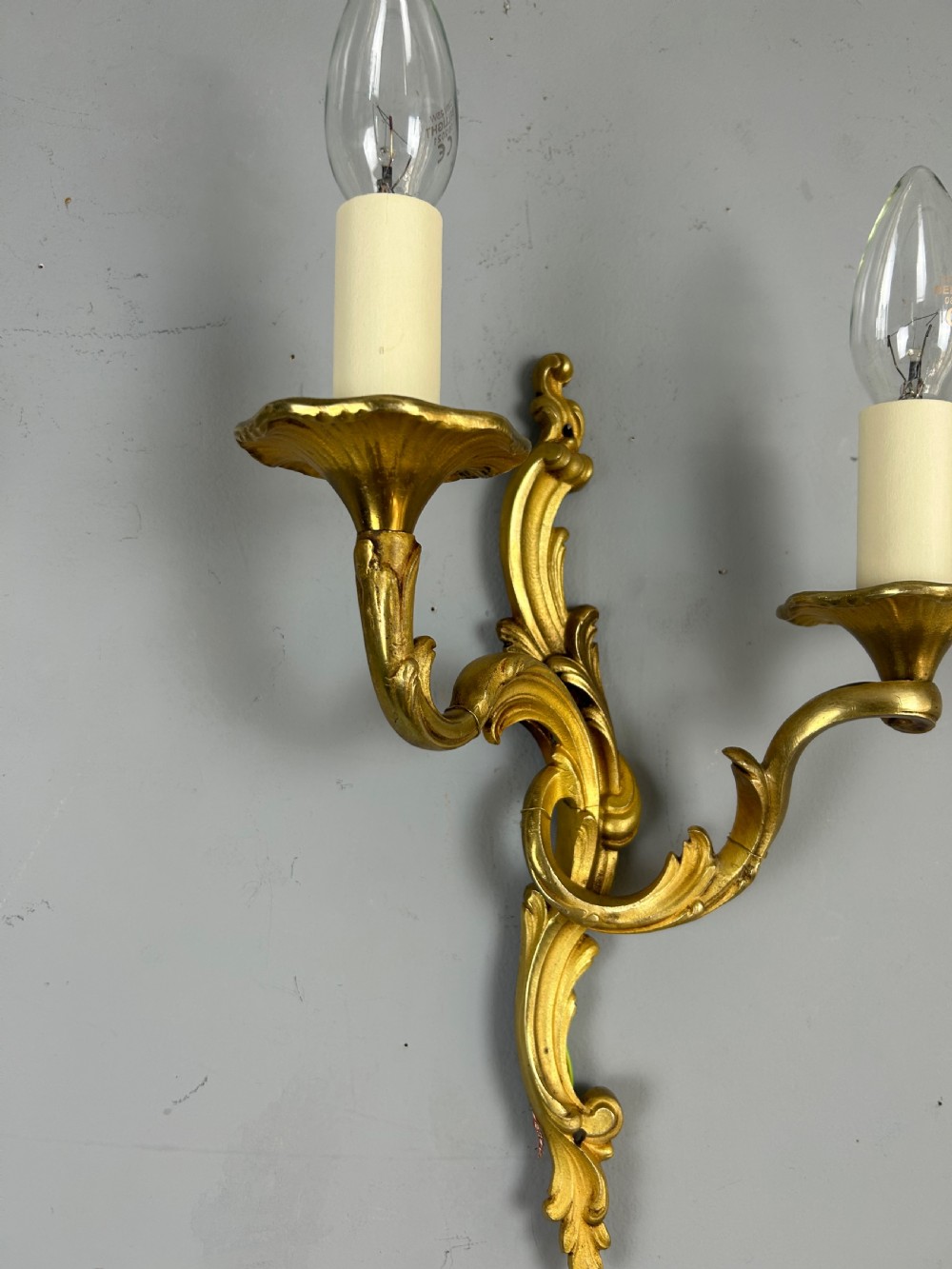 Pair of French Gilt Brass Antique Wall Lights  View III