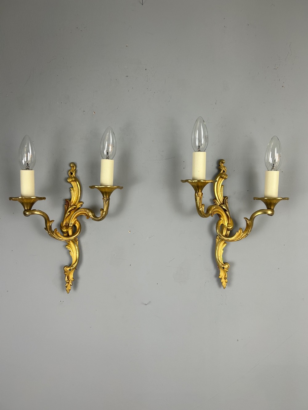 Pair of French Gilt Brass Antique Wall Lights  View IX