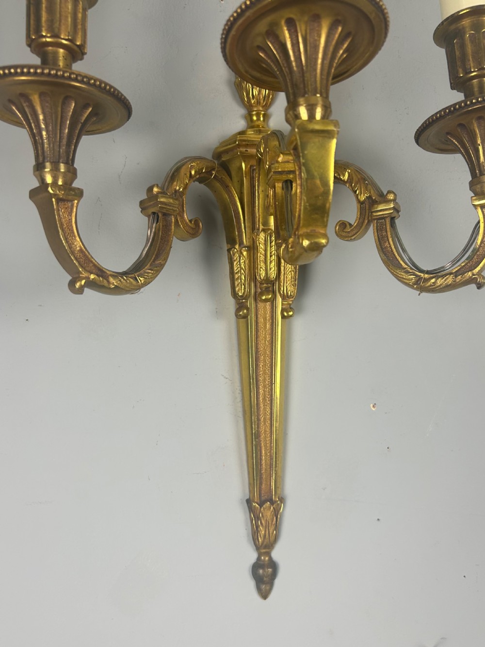 Pair Of French Triple Arm Gilt Brass Antique Wall Lights View II