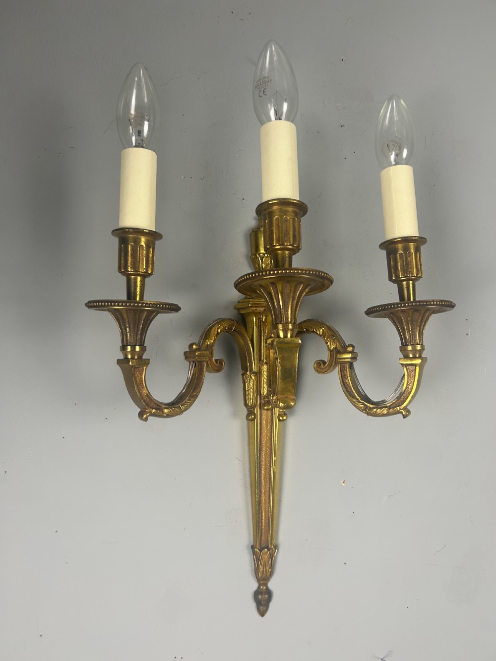 Pair Of French Triple Arm Gilt Brass Antique Wall Lights View III
