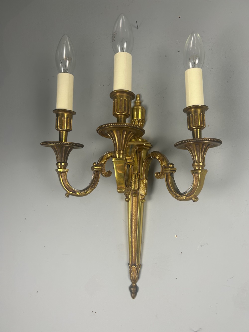 Pair Of French Triple Arm Gilt Brass Antique Wall Lights View IV