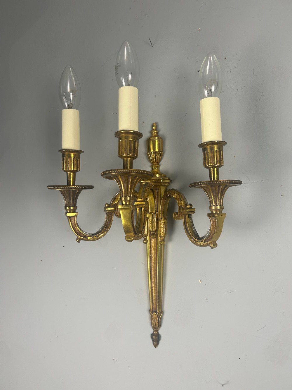 Pair Of French Triple Arm Gilt Brass Antique Wall Lights View V