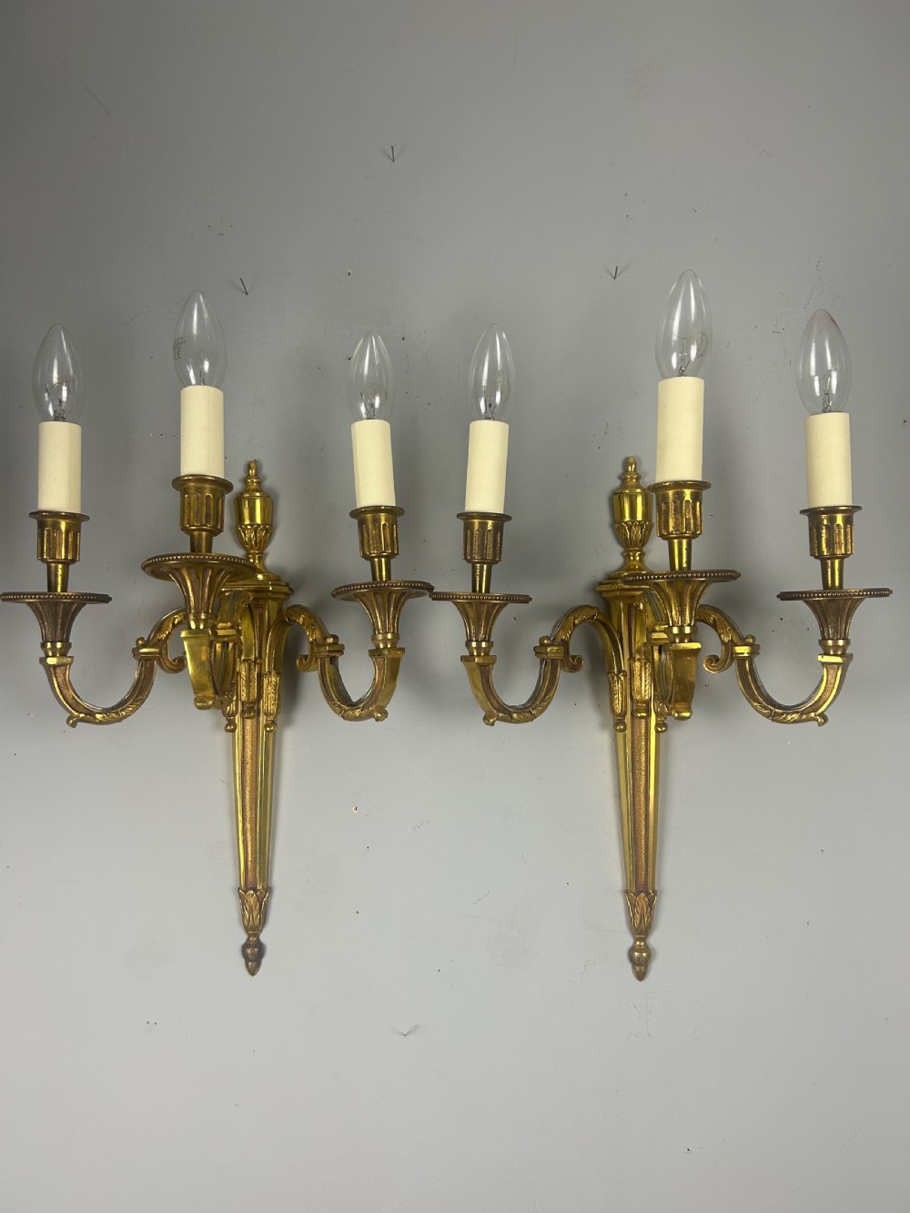 Pair Of French Triple Arm Gilt Brass Antique Wall Lights View VI