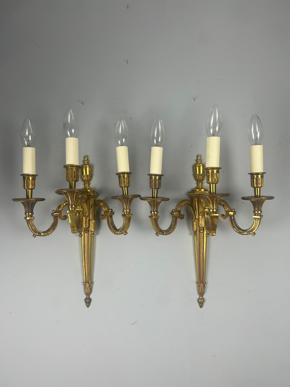 Pair Of French Triple Arm Gilt Brass Antique Wall Lights View VIII
