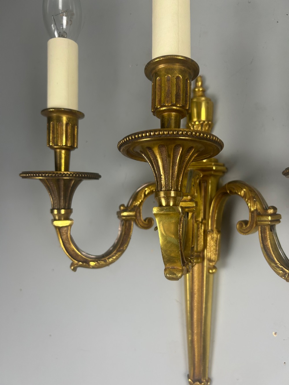 Pair Of French Triple Arm Gilt Brass Antique Wall Lights View IX