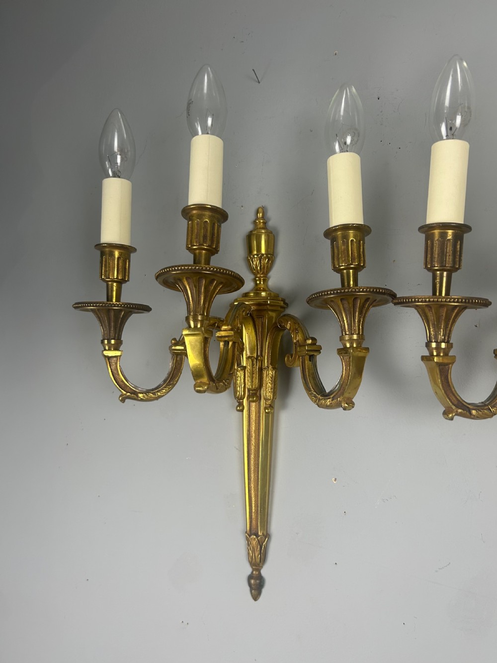 Pair Of French Triple Arm Gilt Brass Antique Wall Lights View X