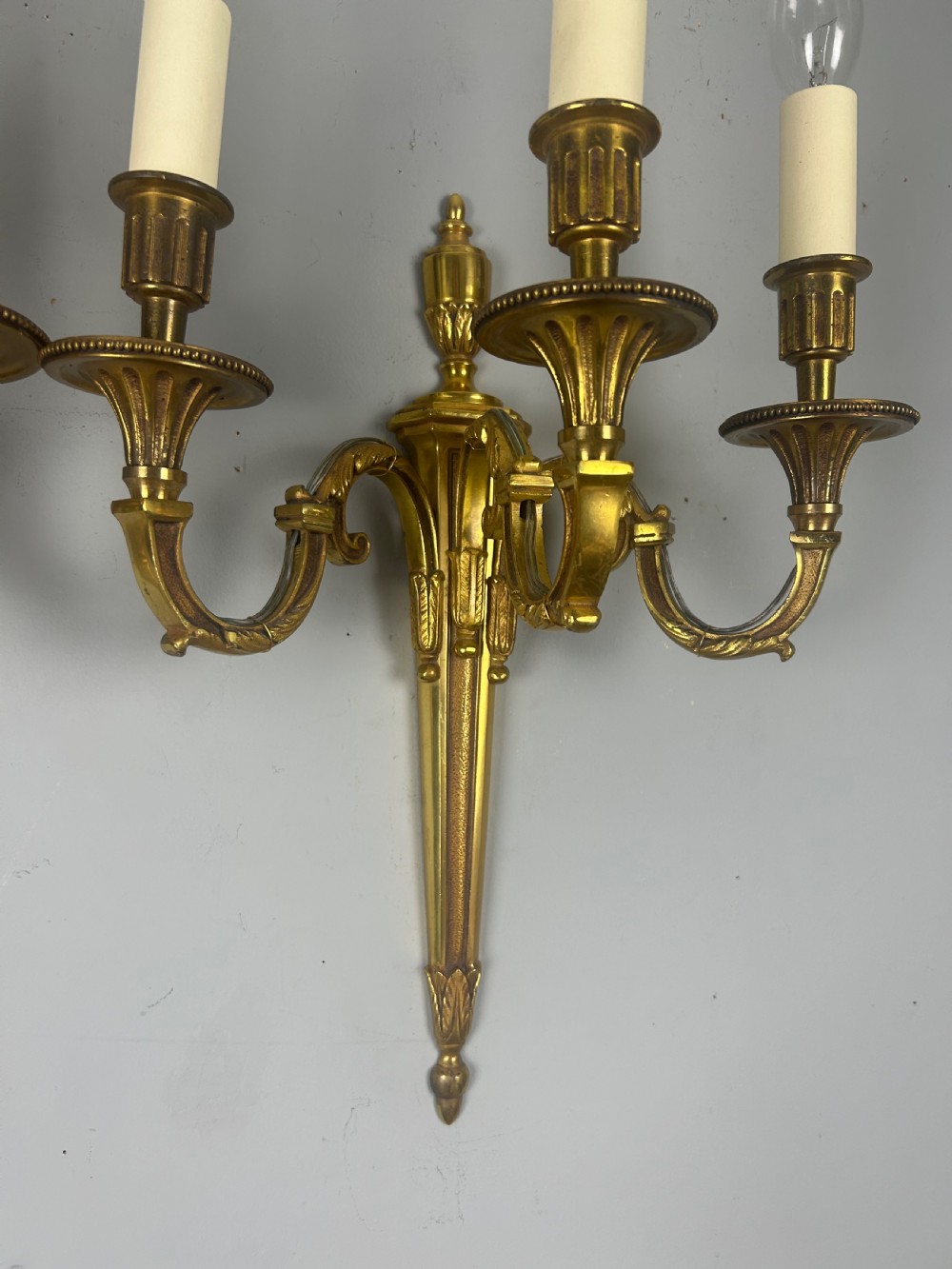 Pair Of French Triple Arm Gilt Brass Antique Wall Lights View XI