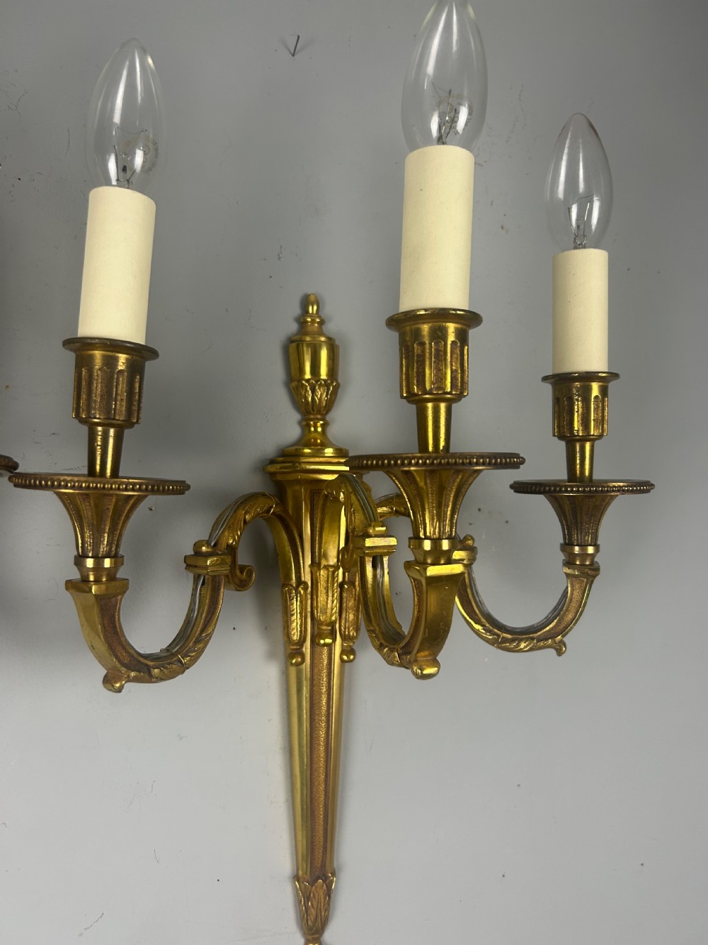 Pair Of French Triple Arm Gilt Brass Antique Wall Lights View XII