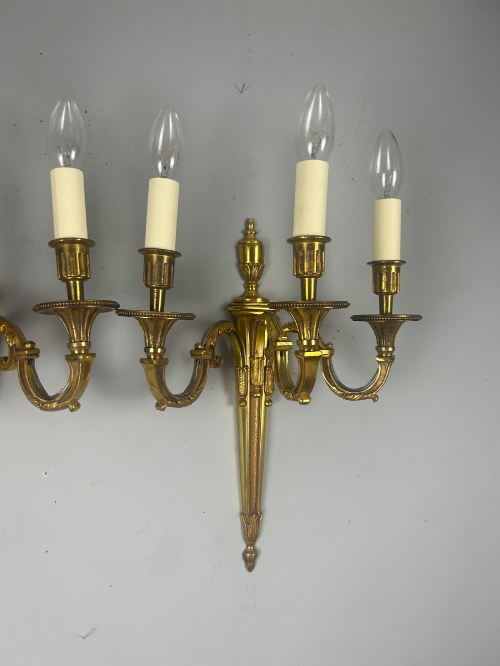 Pair Of French Triple Arm Gilt Brass Antique Wall Lights View XIII