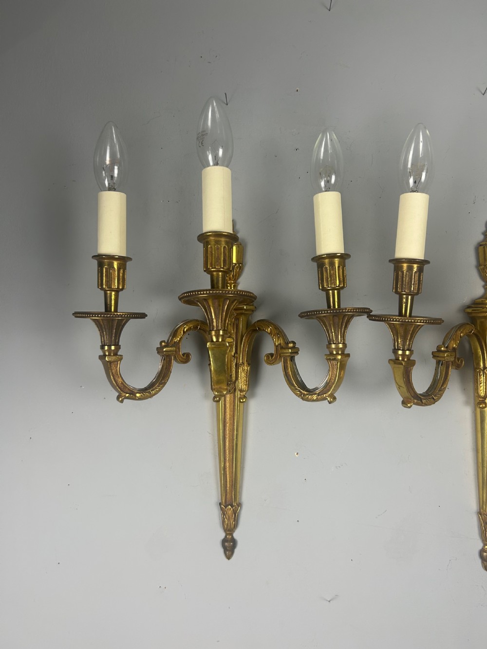 Pair Of French Triple Arm Gilt Brass Antique Wall Lights View XIV