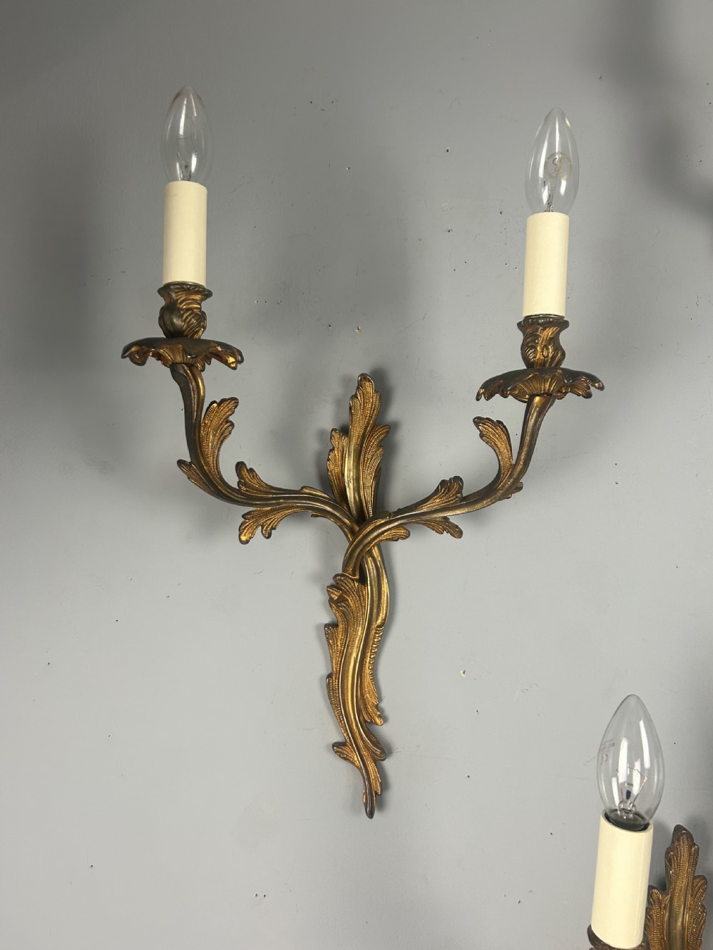 Set of 3 Aged Gilt Brass French Antique Wall Lights  View II