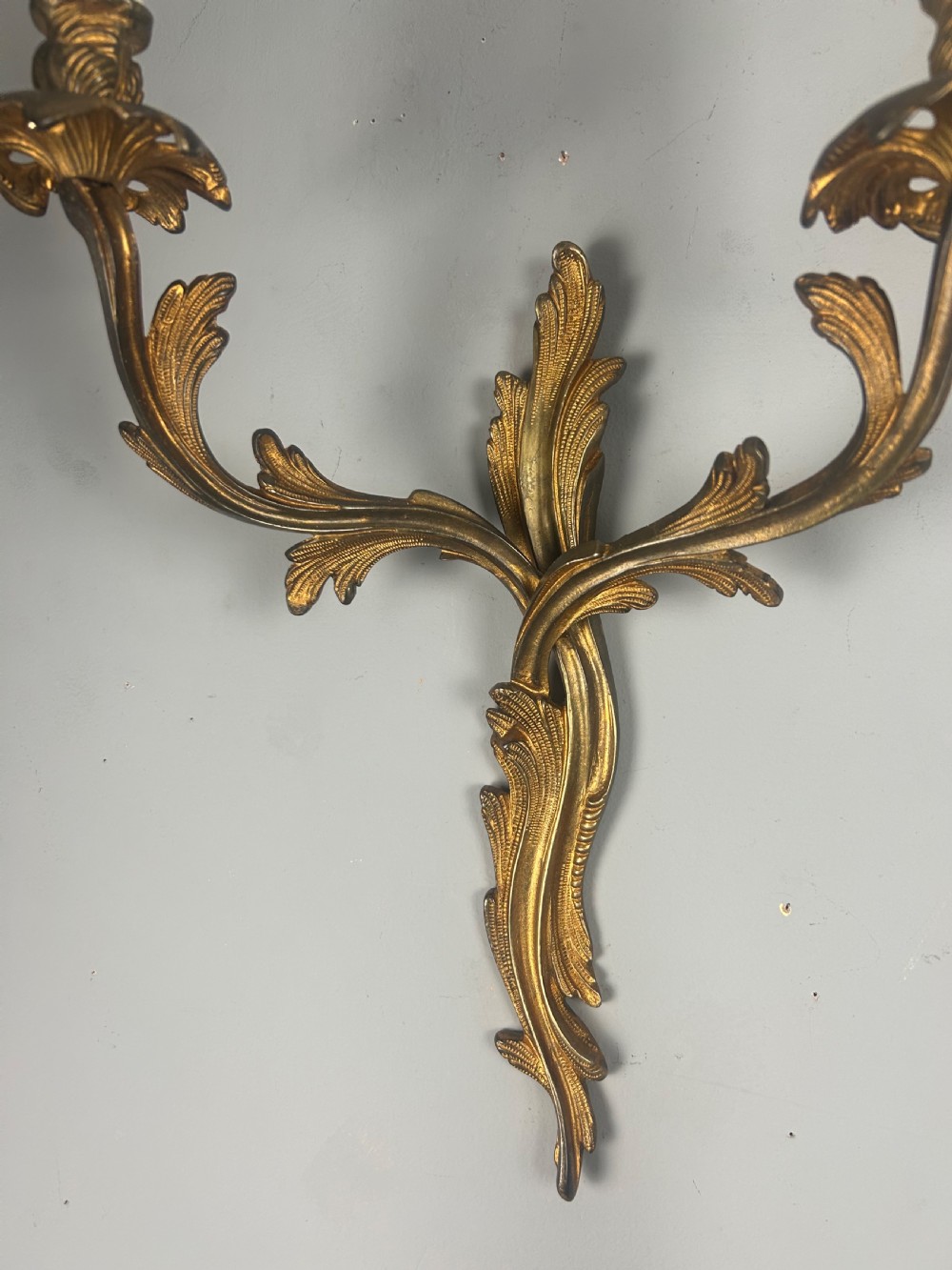 Set of 3 Aged Gilt Brass French Antique Wall Lights  View III