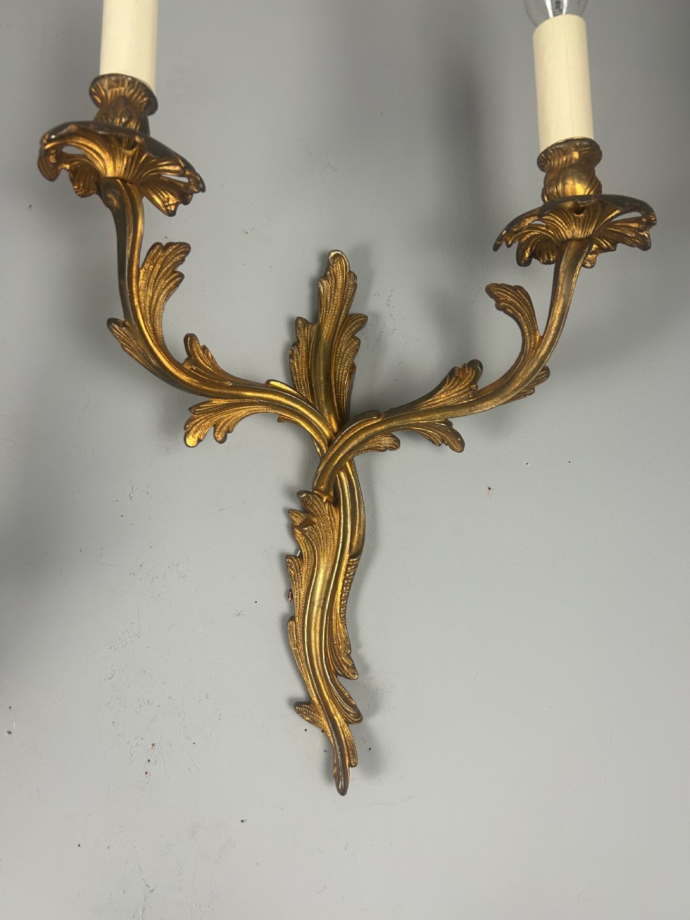 Set of 3 Aged Gilt Brass French Antique Wall Lights  View V