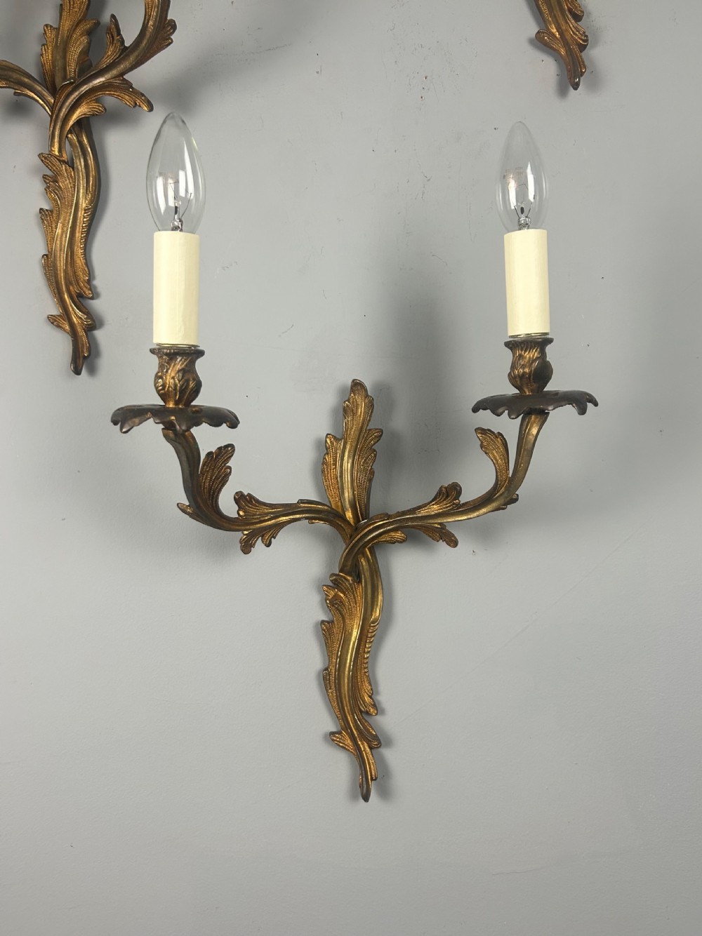 Set of 3 Aged Gilt Brass French Antique Wall Lights  View VI