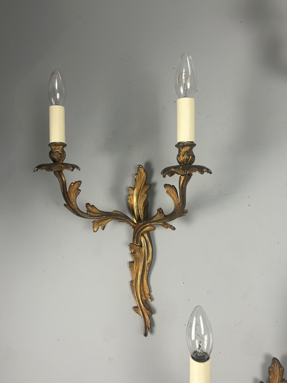 Set of 3 Aged Gilt Brass French Antique Wall Lights  View VII
