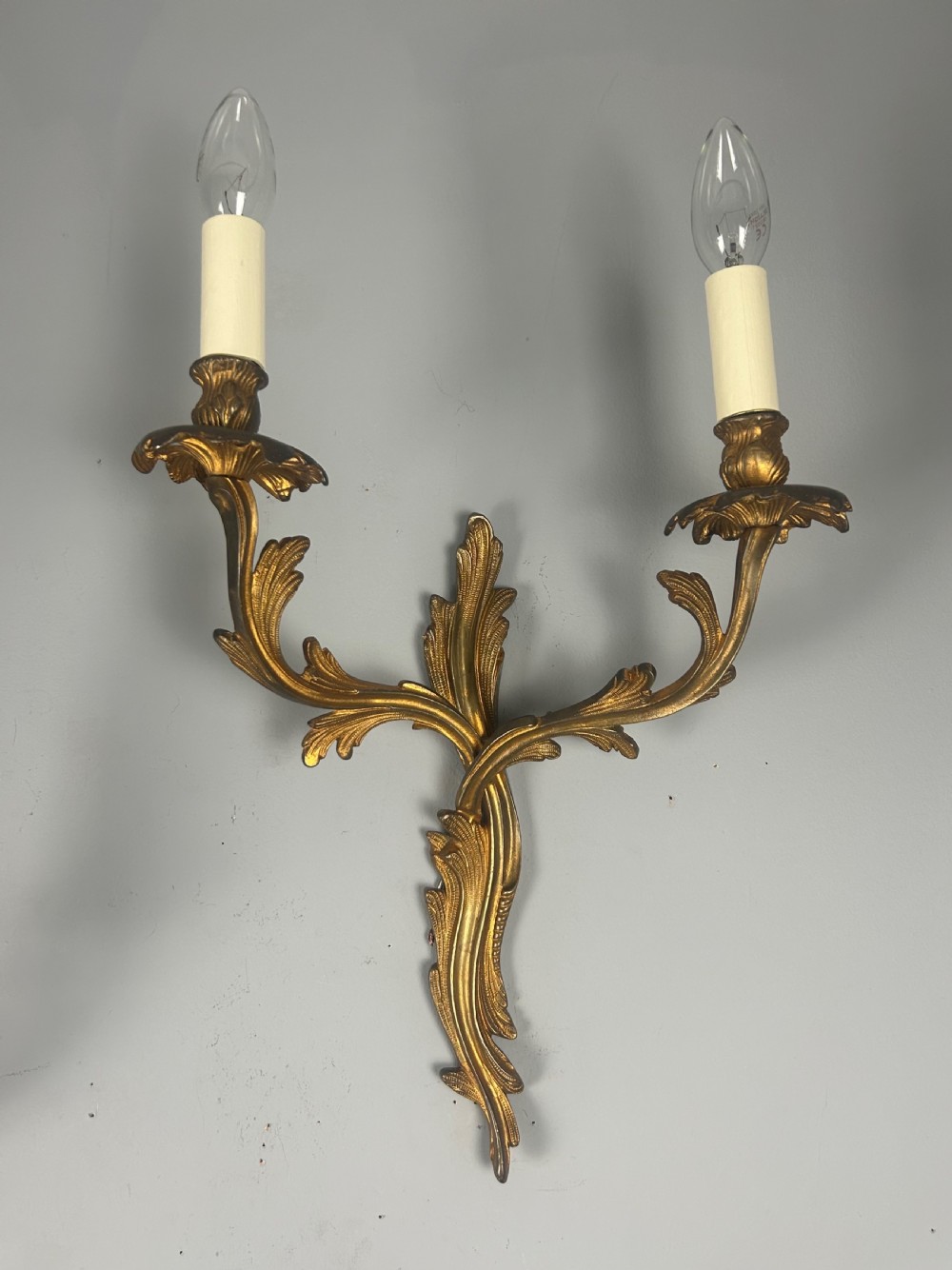 Set of 3 Aged Gilt Brass French Antique Wall Lights  View VIII