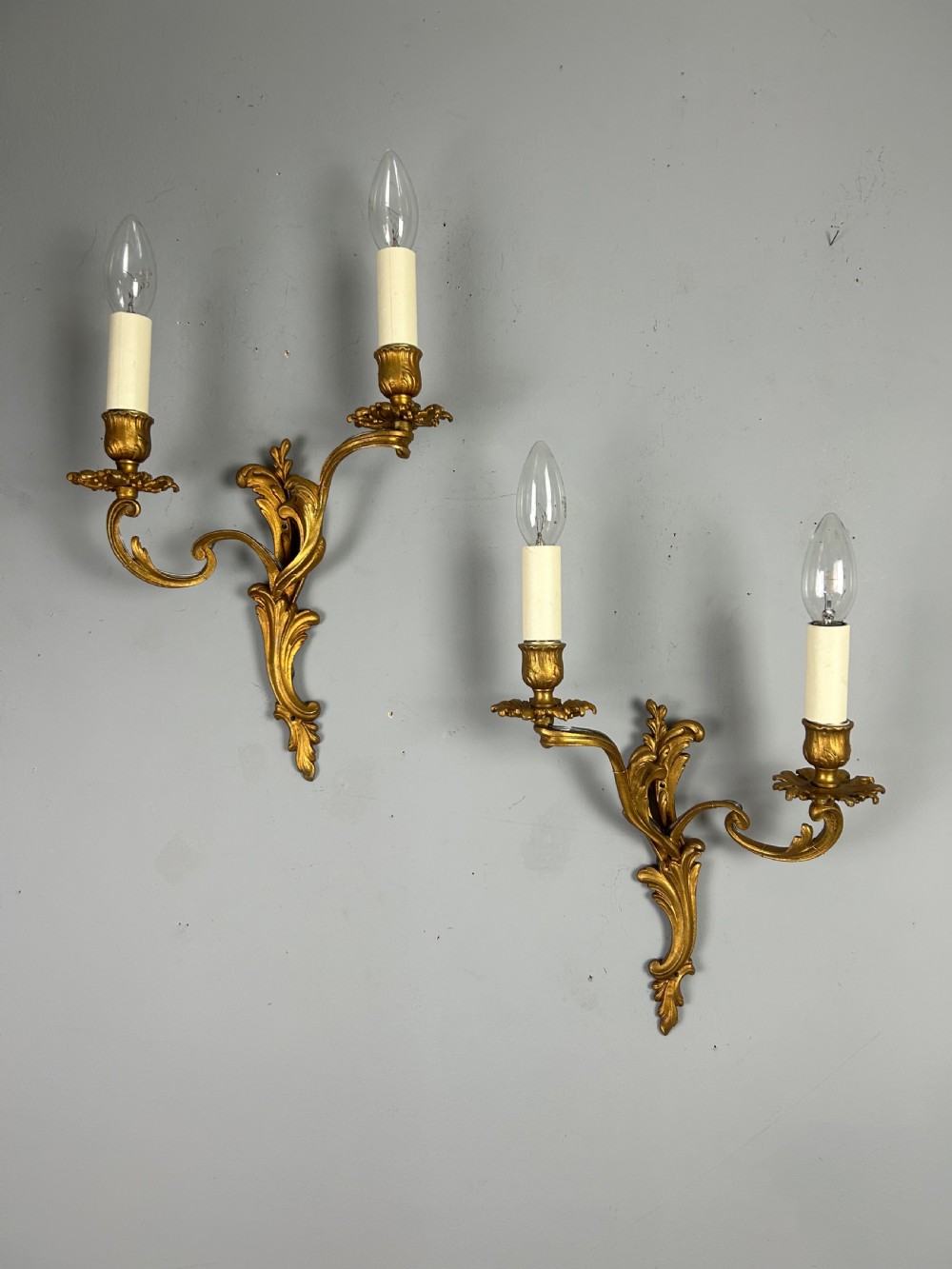 French Pair Of Gilt Brass Antique Wall Lights