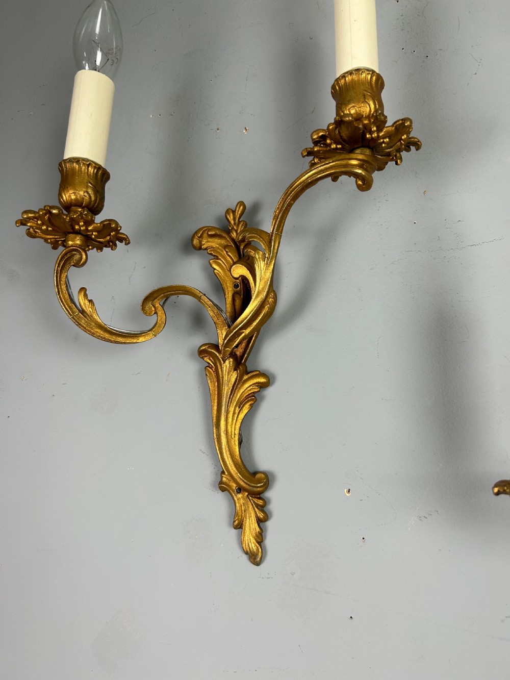 French Pair Of Gilt Brass Antique Wall Lights View II