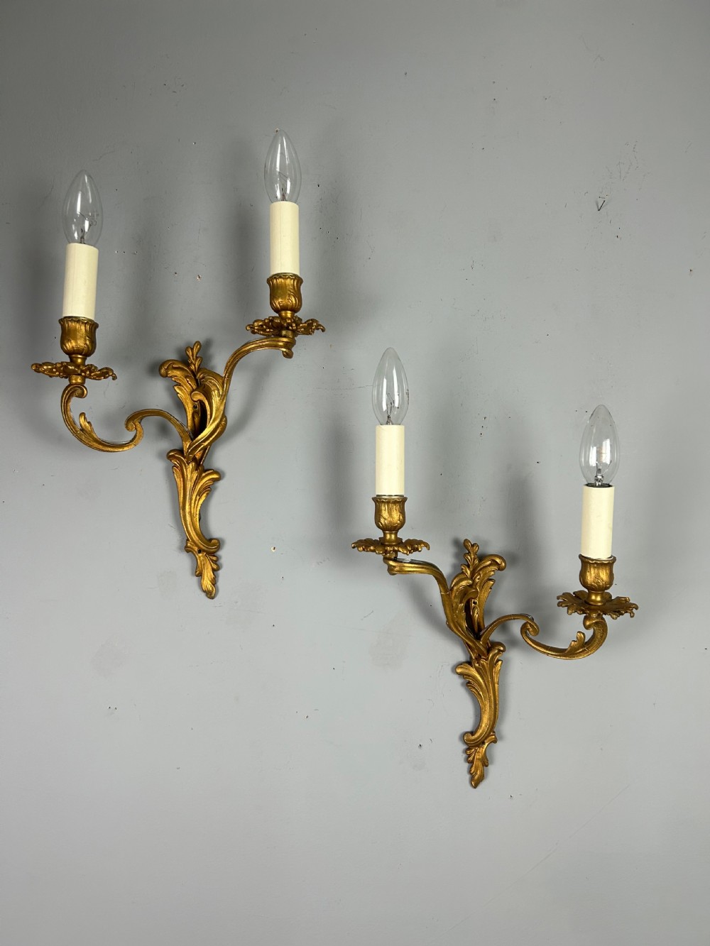 French Pair Of Gilt Brass Antique Wall Lights View IV