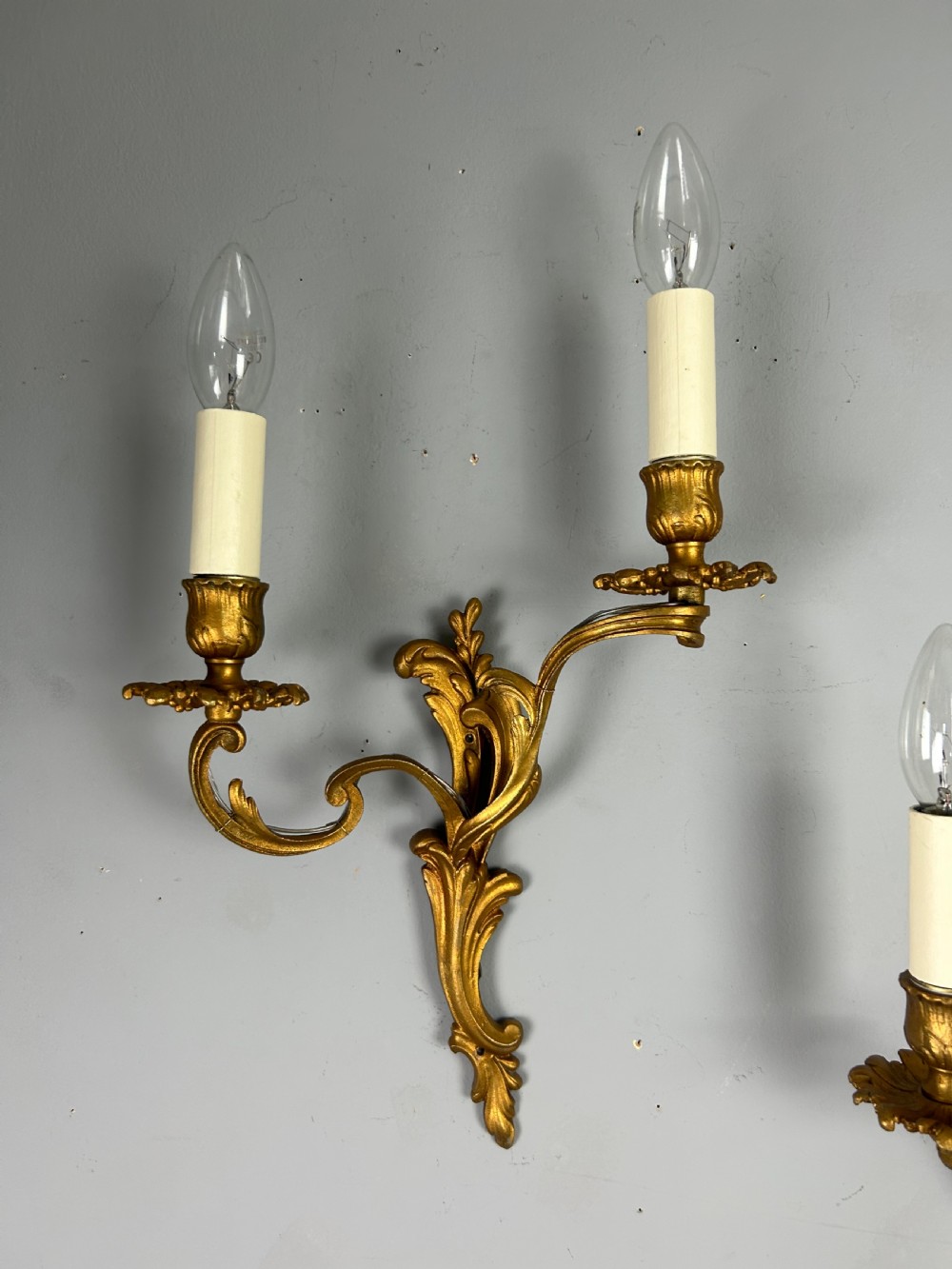 French Pair Of Gilt Brass Antique Wall Lights View V
