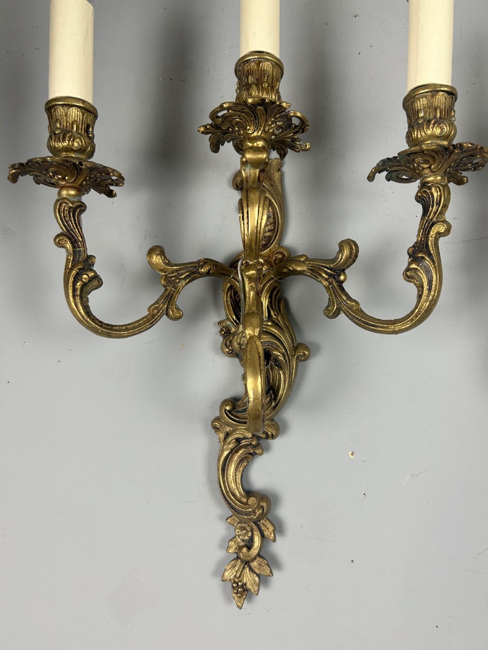 Pair Of French Triple Arm Gilt Brass Antique Wall Lights View III