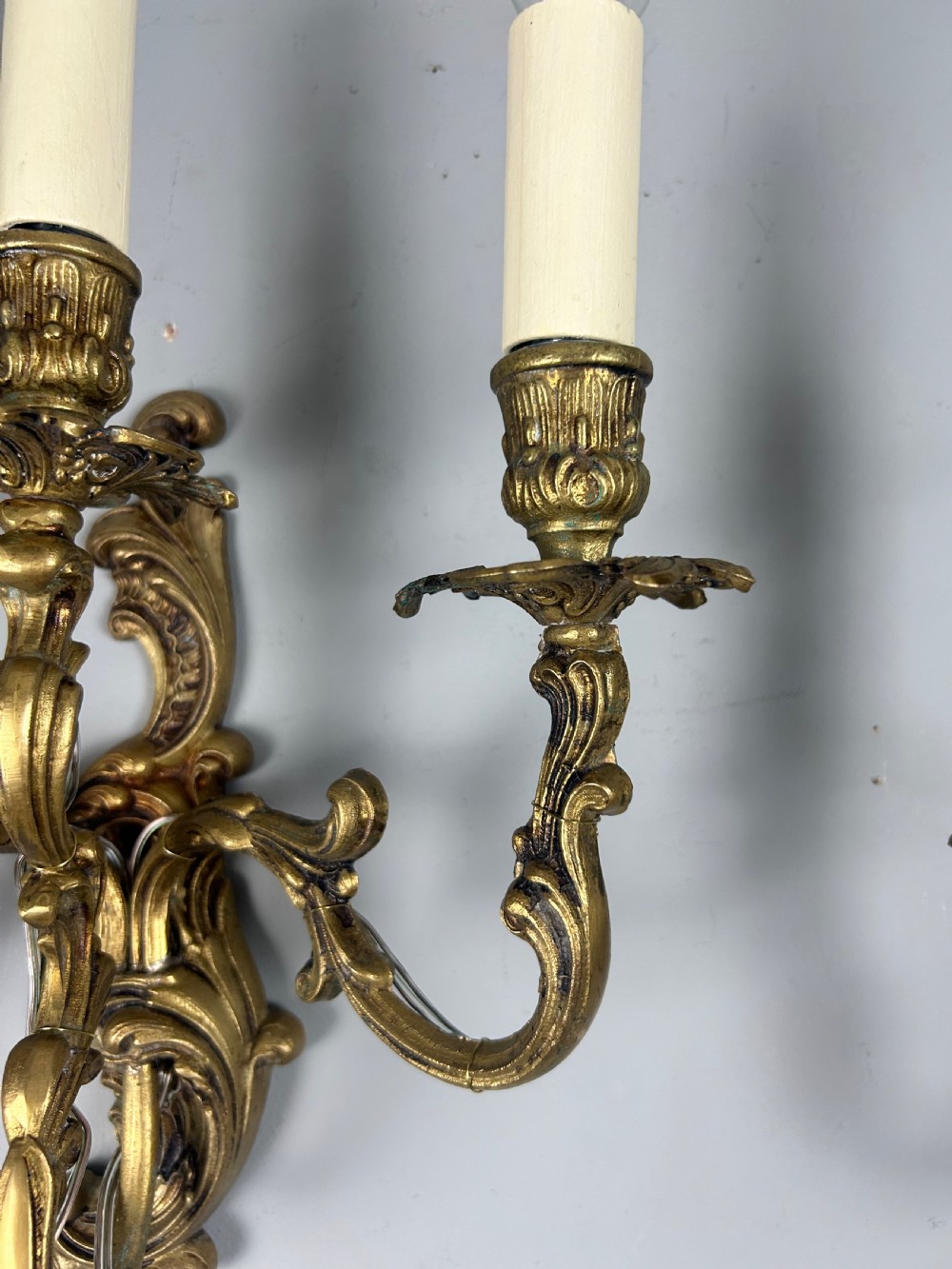 Pair Of French Triple Arm Gilt Brass Antique Wall Lights View IV