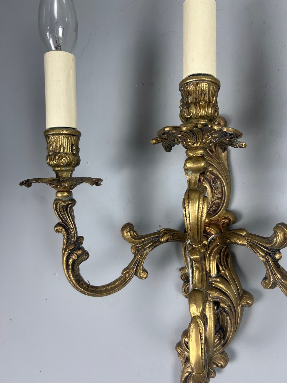 Pair Of French Triple Arm Gilt Brass Antique Wall Lights View V