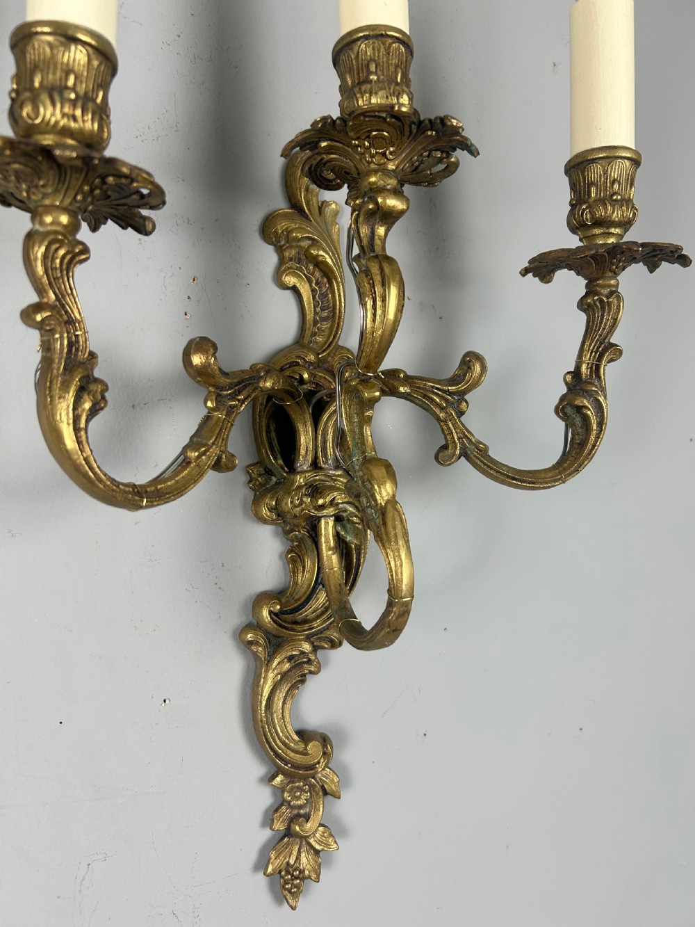 Pair Of French Triple Arm Gilt Brass Antique Wall Lights View VI