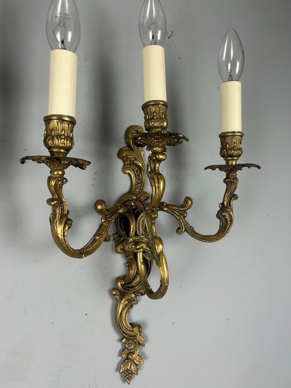 Pair Of French Triple Arm Gilt Brass Antique Wall Lights View VII
